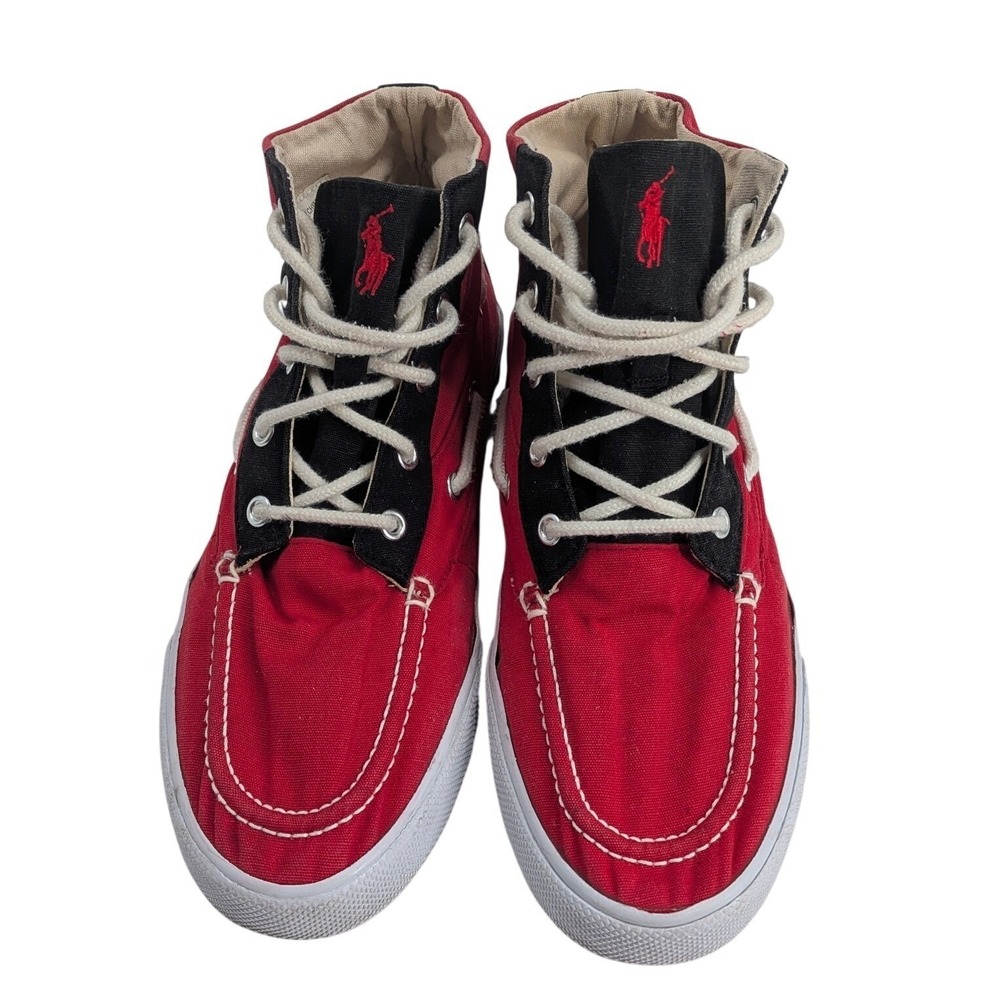 Polo Ralph Lauren Franz Chukka Mens 9D Red Canvas High Top Boat Shoes 2536 F13